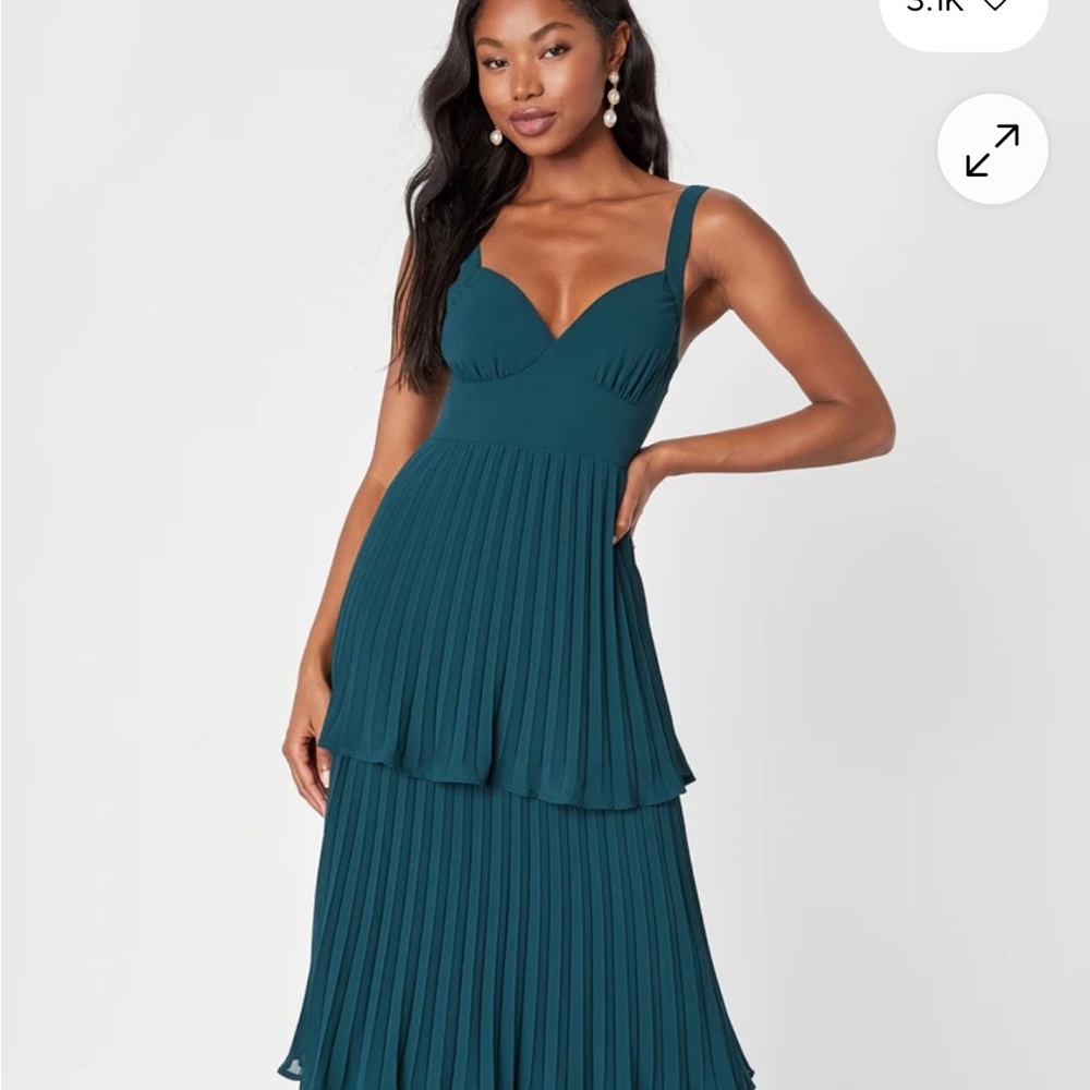 Formal  teal pleated Lulus dress with a open back